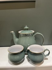 Denby Regency Green Coffee Pot, Milk Jug & Sugar Bowl Set – Excellent