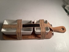 Wooden Sushi Server With Ceramic Bowls Made In India NEW