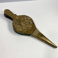 Brass Bellows, Fire Blower TAVERN ANTIQUE Embossed Hammered Leather Damaged