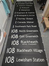 London Bus Destination Blind.. Morden Wharf Garage.. Used