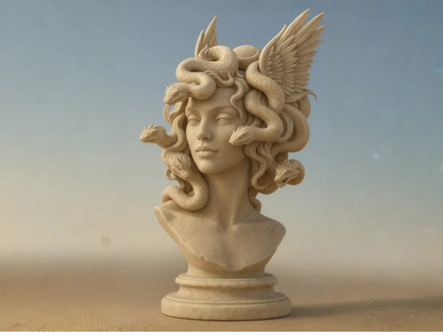 Winged medusa bust statue - medusa,