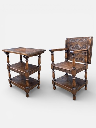 Carved oak monks bench - oak,