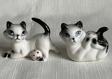 Pair of Playful Porcelain Blue Eyed Siamese Cats Kittens with Polka Dot Balls