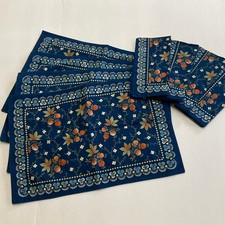 Williams Sonoma Blue Berry Meadow Set of 4 Fabric Dining Placemats & Napkins