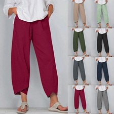 Womens Ladies Cotton Linen Baggy Casual Harem Pants Trousers Summer Plus Size UK
