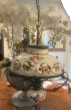 VINTAGE HAND PAINTED  ItalianCERAMIC HANGING LIGHT FITTING SHABBY CHIC FARMHOUSE