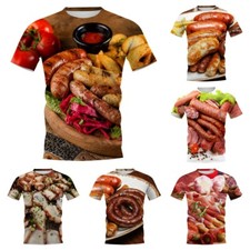 3D Print Women Men Short Sleeve T-shirt Top Casual Tee Funny Sausage Food O Neck