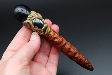 Clearance sale wand Shungite and Hematite crystals hand carved wooden wand.