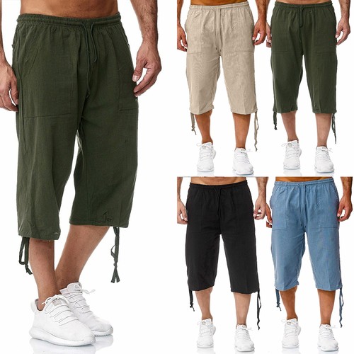 Mens cotton linen harem - 3/4,