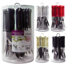 NEW 24 PC STAINLESS STEEL CUTLERY  PLASTIC HANDLE SET WITH REVOLVING STAND 
