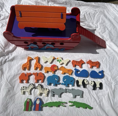 Noah ark wooden play set - wooden,