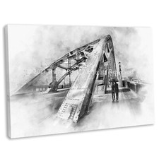 Newcastle Tyne Bridge Wall Art Canvas Print Framed Picture Watercolour Style