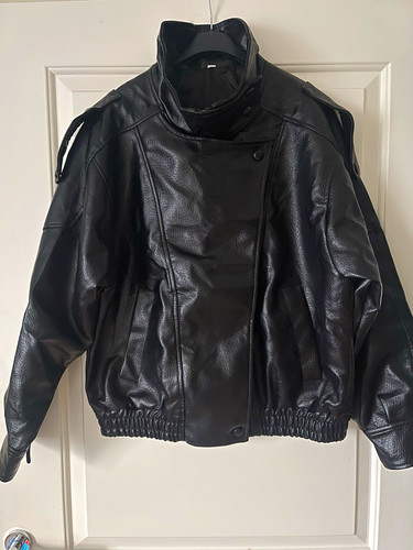 Black leather bomber - leather,