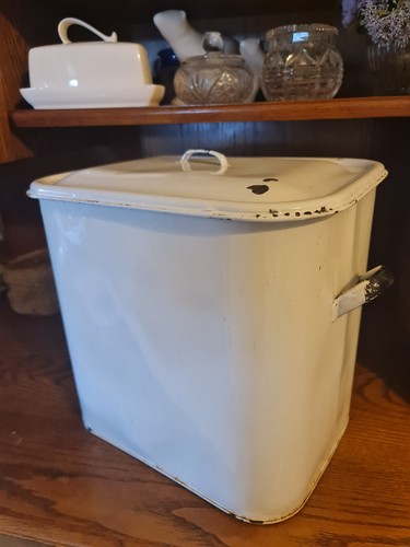 Vintage enamel bread flour bin - vintage,