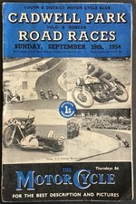CADWELL PARK 19 Sep 1954 MOTORCYCLE ROAD RACES Official Programme Solo & Sidecar