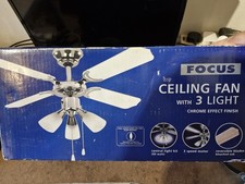 Focus Ceiling Fan With 3 Lights Chrome Effect Finish