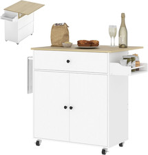 Kitchen Island with Drop Leaf, Rolling Kitchen Storage Trolley on Wheels with Dr