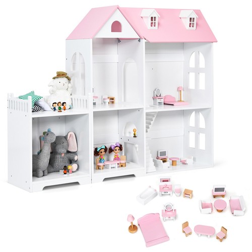 Pink large wooden dolls house - large,