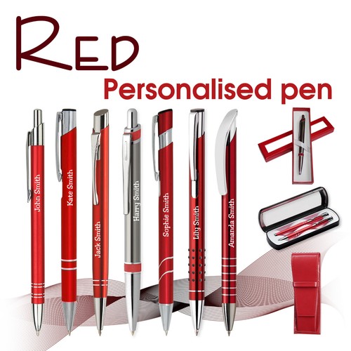 Personalised metal pen red - metal,