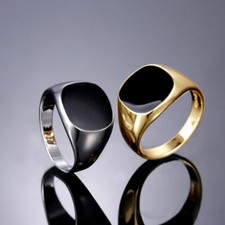 Men's Stainless Steel Punk Ring Band Alloy Biker Signet Ring Black Silver 7-12