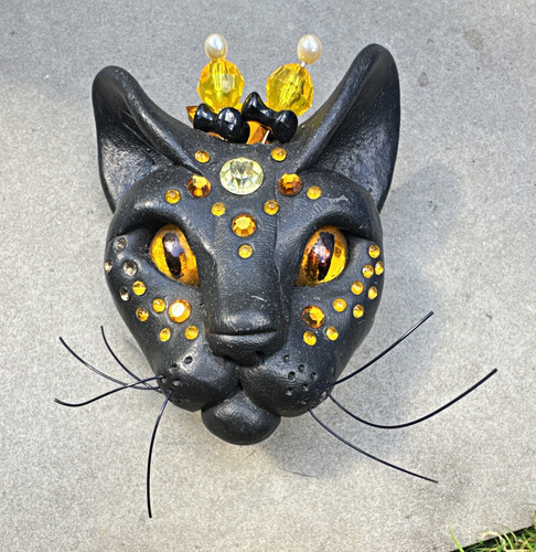 Handmade black resin cat head - resin,