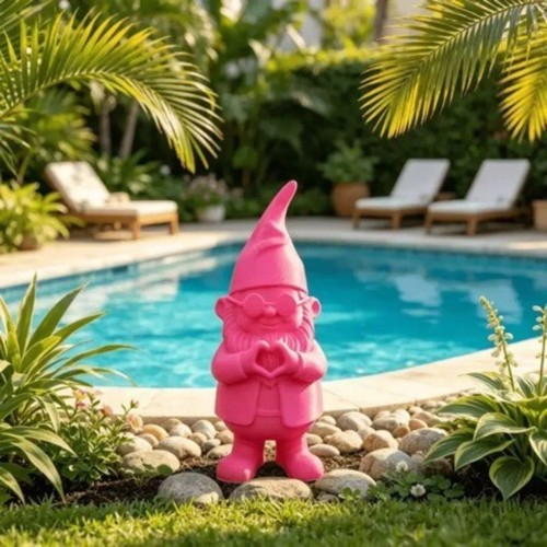 Pink heart gnome statue - pink,