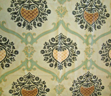 DESIGNERS GUILD FABRICS ROCAILLE. COTTON FABRIC AQUA/GOLD/GRAPHITE 2.45m x 137cm