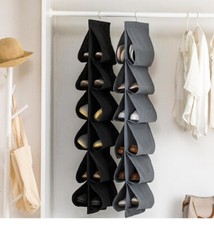 6 Large Pockets Hanging Shoe Organizer Fabric Dual Sided Shoe Holder Rack
