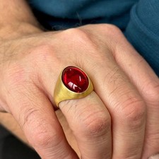 Gold Natural Ruby Stone Oval Classic Ruby Ring Gold Signet Men Ring