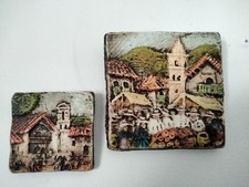Pair VTG Columbian Air Market & Saltpeter Chapel Hand Carved&Paint Stone Plaques
