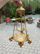 Antique Gold Gilt Brass Bronze Gothic Hanging Sanctuary Lamp Holder