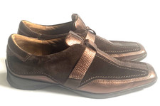 Hogl Suede & Leather Women Loafer Slip on Brown  Square Toe Shoes Size UK 4