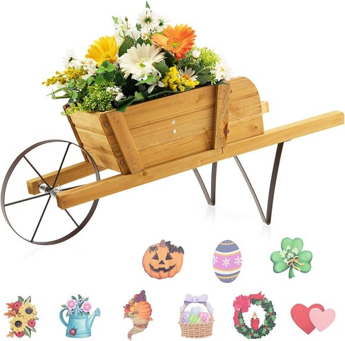 Wooden wagon planter - wooden,