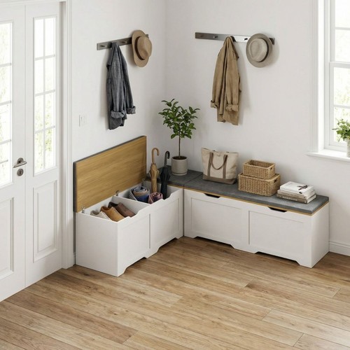 Shaped storage bench - bench, corner
