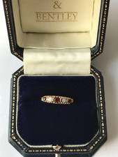 Fire Opal and Garnet Half eternity 9ct Gold 1990 Vintage Ring - Size P
