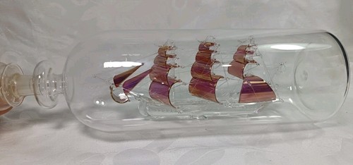 Pink iridescent glass ship - iridescent,