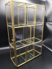 Small Vintage Brass And Glass Curio Cabinet Wall Hung 8.5" Tall