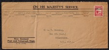New Zealand 1936 OHMS Cover w/ SG 0121 Wellington to USA