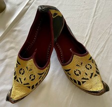 Mens Size 8 Asian Indian Embroidered Gold Wedding Shoes Mojri Khussa Jutti