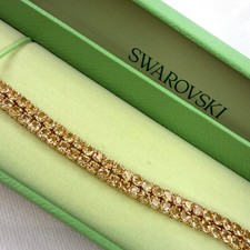 SWAROVSKI MATRIX TENNIS NECKLACE ROUND CUT YELLOW GOLD TONE PLATED New In Box