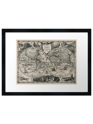 Old world map 1636 - world, framed