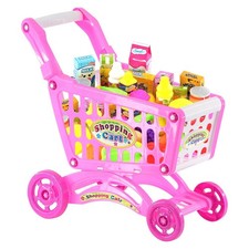Kids Shopping Trolley Shopping Cart Playset Children's Pretend Play Toy Food