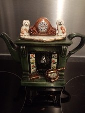 Vintage Cardew Teapot: One-cup Victorian Fireplace with Staffordshire Dogs 