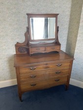 Edwardian Vintage Dressing Table, Mahogany, 3 Drawers With Detachable Mirror Set