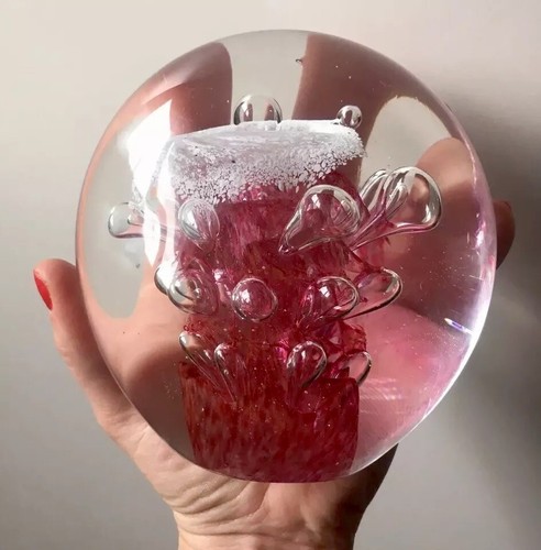 Large glass paperweight pink - glass,