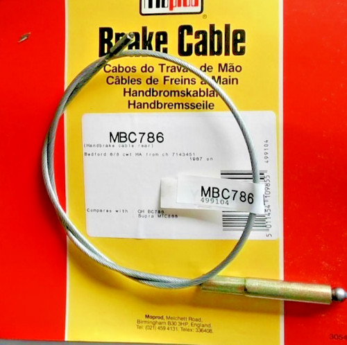Mbc786 rear handbrake cable - mbc786,