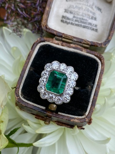 Emerald and diamond cluster - emerald,