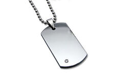 Tungsten Carbide CZ Accent Mens Classic Dog Tag Pendant | FREE ENGRAVING