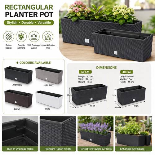 Rectangular rattan planter - rectangular,