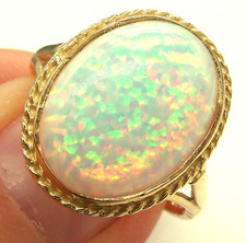 9ct yellow gold opal ring large single stone cabochon size N new UK hallmarked